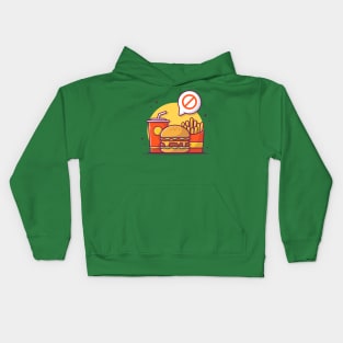 Burger, French Fries, And Drink With Banned Speech Bubble Cartoon Kids Hoodie